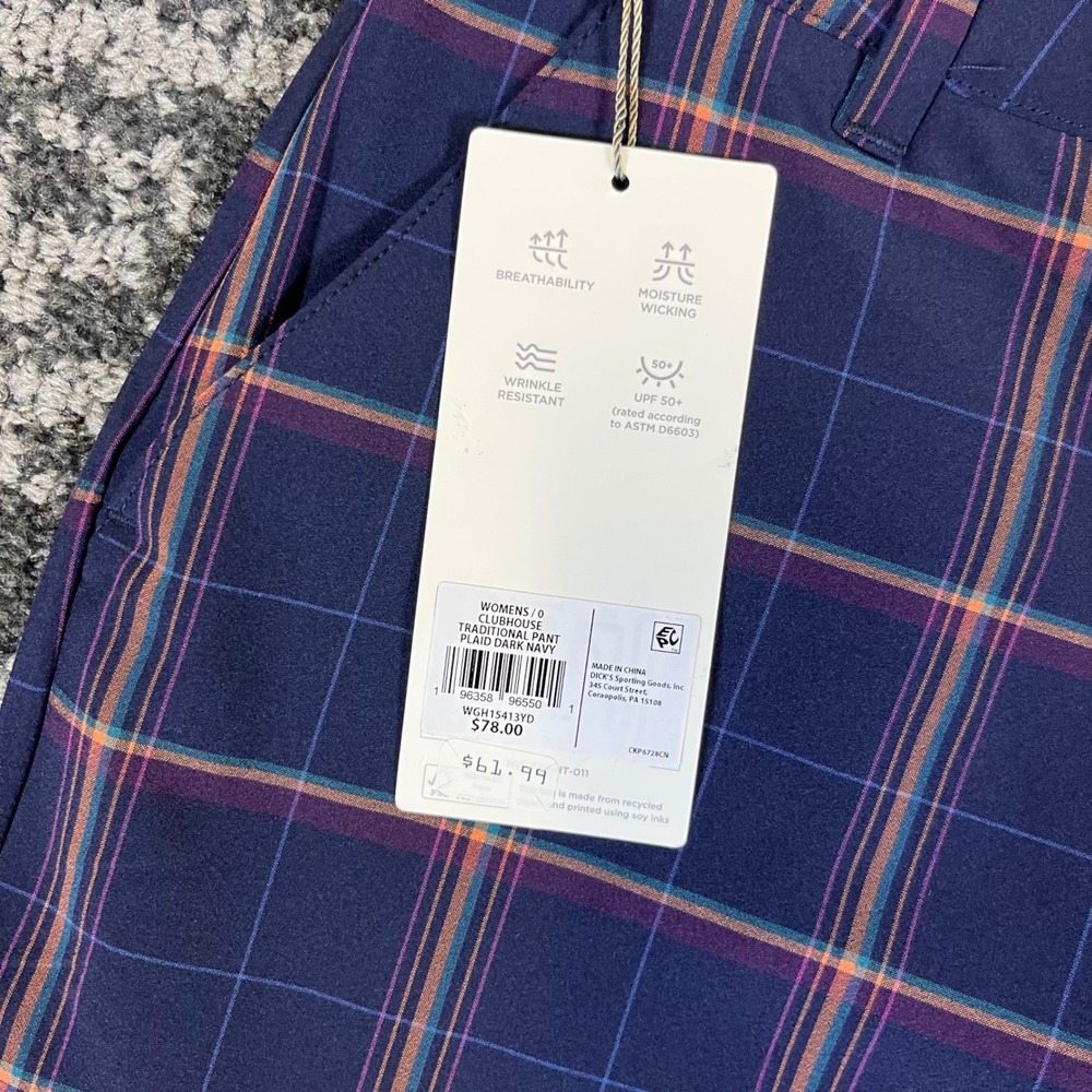 Walter Hagen Clubhouse Pant Womens 0 Dark Navy Plaid Golf Performance WGH15413YD - Picture 4 of 5